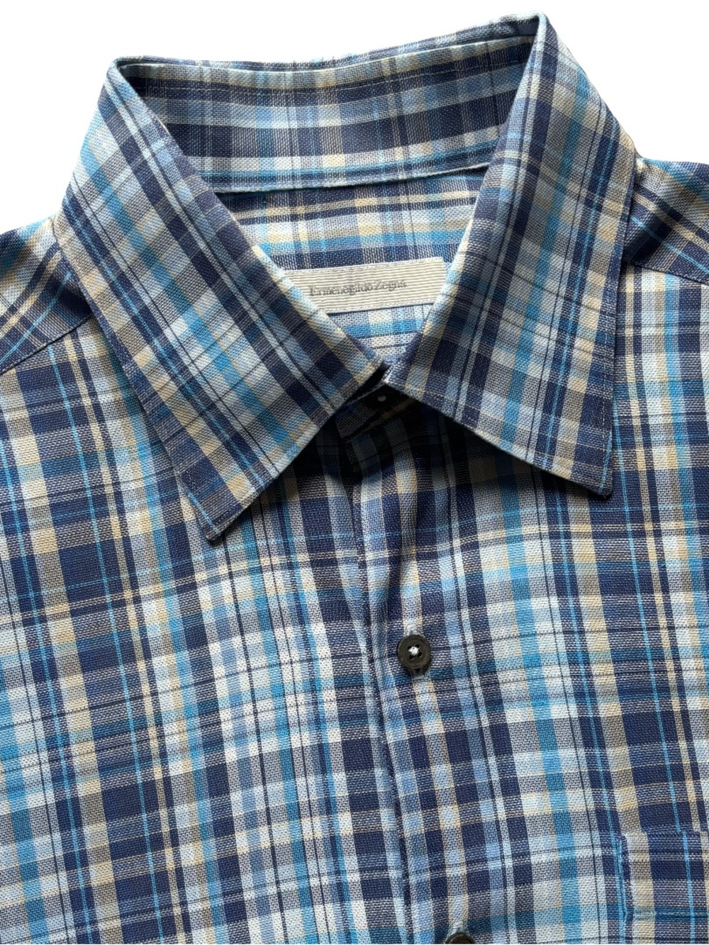 Ermenegildo Zegna Blue Plaid Long Sleeve Button Down Shirt Size Medium